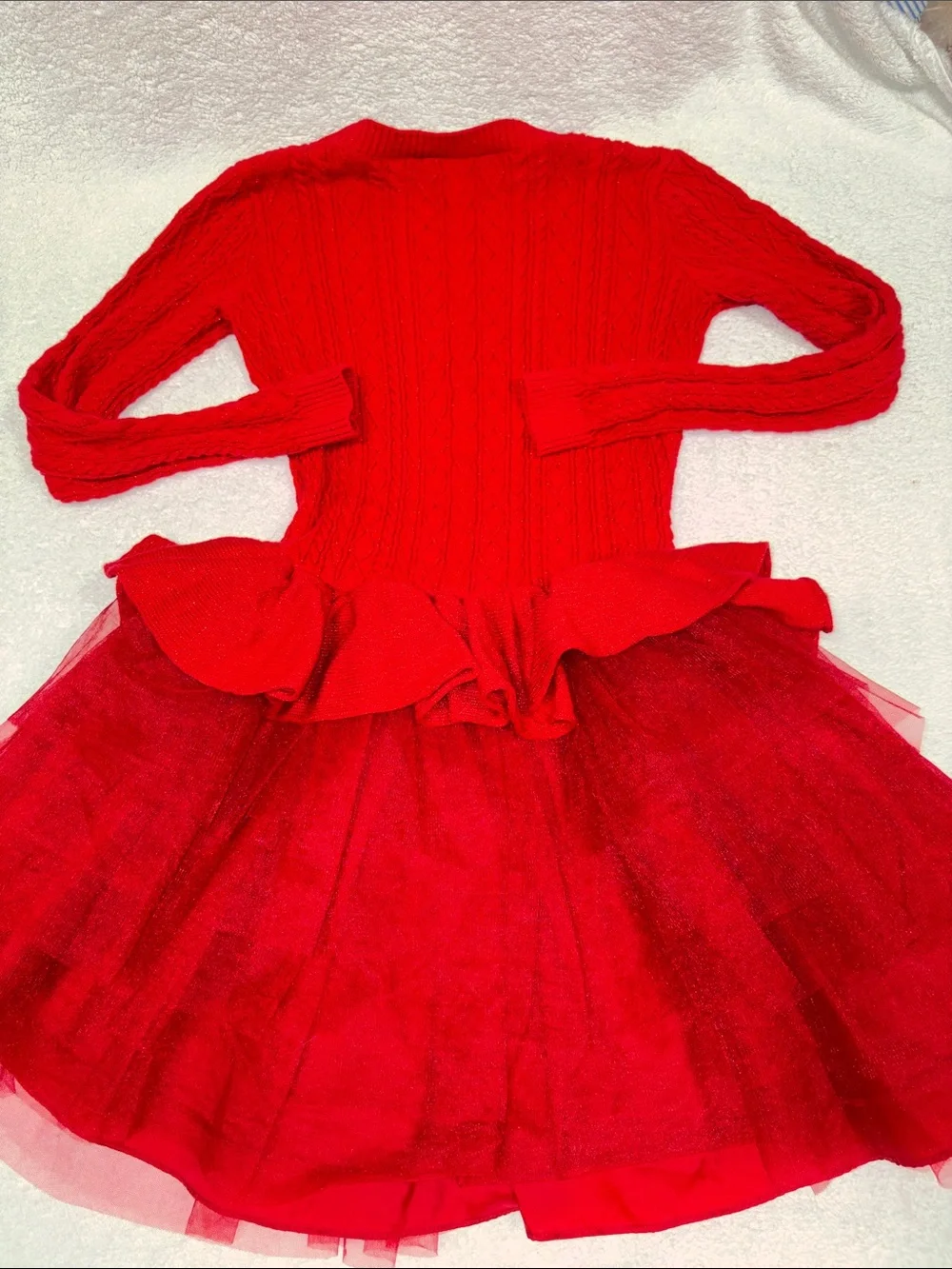 American Girl holiday Red Cable Knit Sweater Dress with Tulle Skirt small 7/8